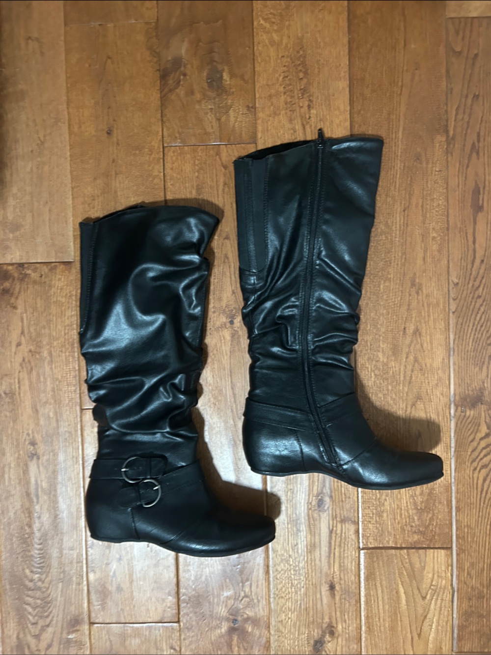 BareTraps Black Slouchy Boots with Side Buckle Detail
